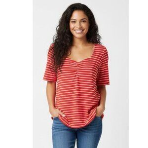 Torrid Plus Size Red and White Fitted Tie Front T-Shirt
